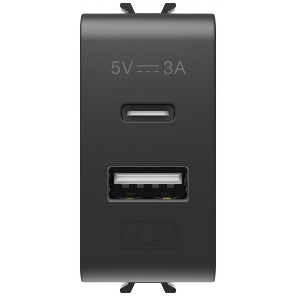 Sursa de alimentare usb tip A+C 3A 1 modul Gewiss Chorus GW12449, negru satin