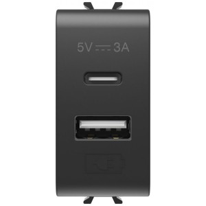 Sursa de alimentare usb tip A+C 3A 1 modul Gewiss Chorus GW12449, negru satin