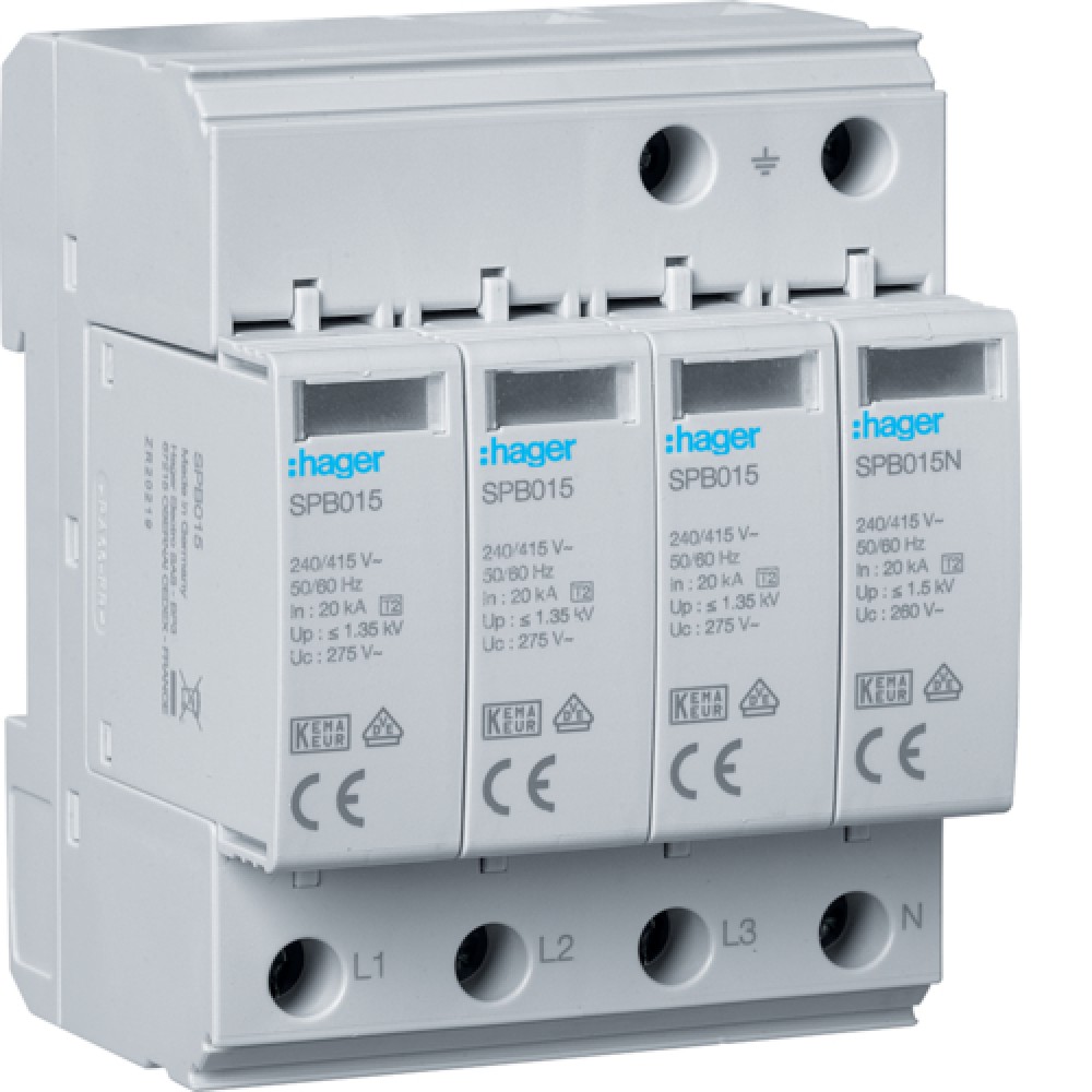 Descarcator supratensiune T2 4P 20kA Hager SPB413