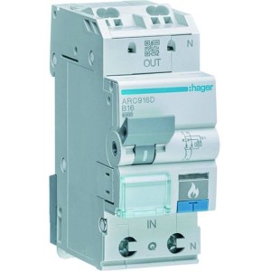 Dispozitiv de detectare a defectelor de arc electric AFDD, 1P+N, 16A, curba B, 6kA, Hager ARC916D