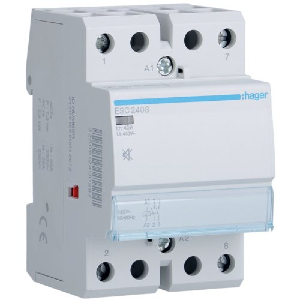 Contactor silentios, 40A, 2ND, bobina 230V Hager ESC240S