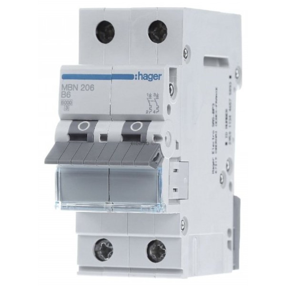 Siguranta automata 2P, 6A, 6kA, B, Hager MBN206