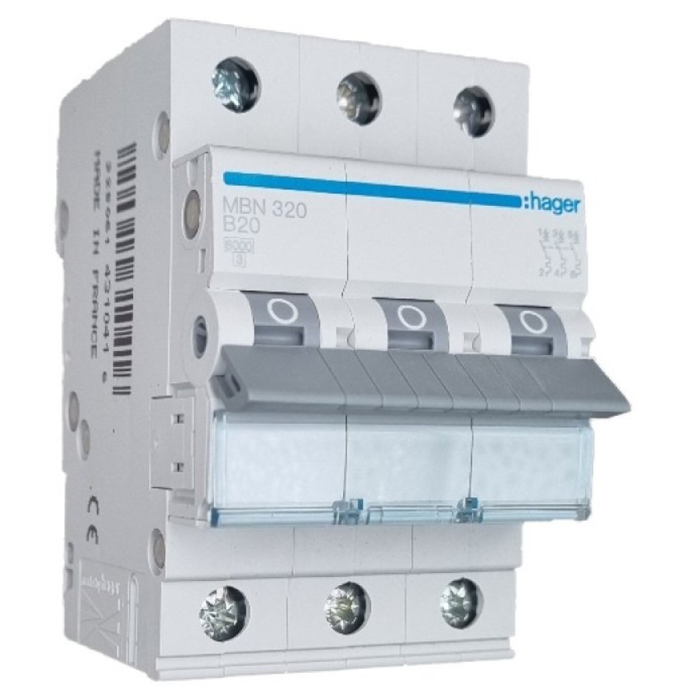 Siguranta automata 3P, 20A, 6kA, curba B Hager MBN320