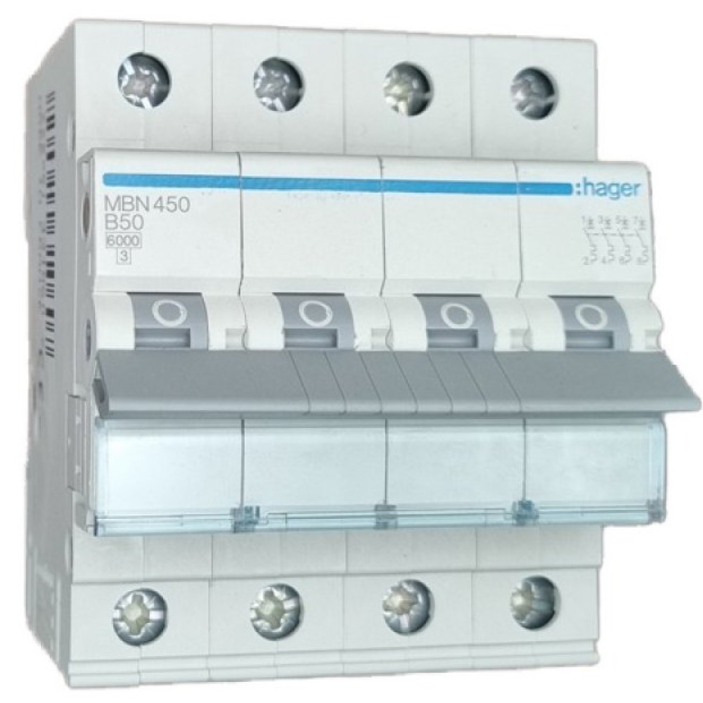 Siguranta automata 4P 50A 6kA curba B Hager MBN450