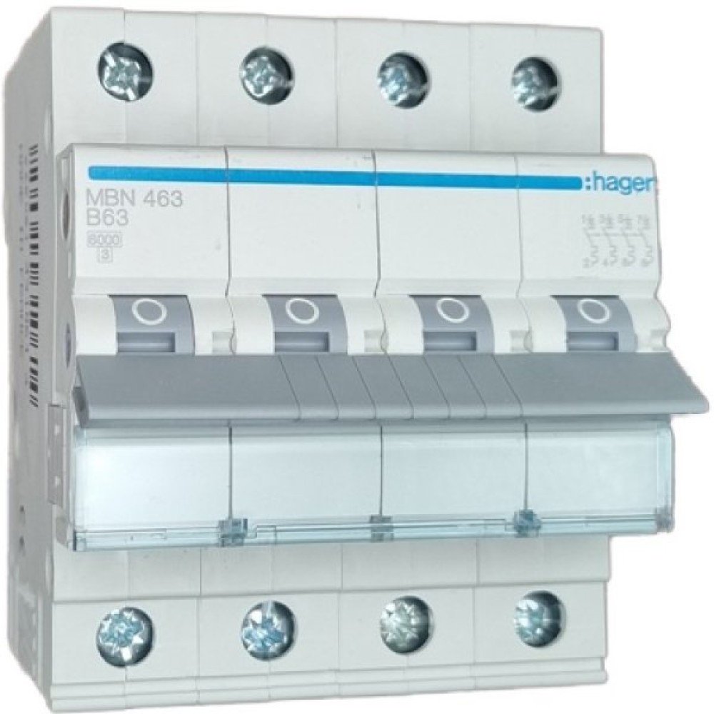 Siguranta automata 4P, 63A, 6kA, curba B Hager MBN463