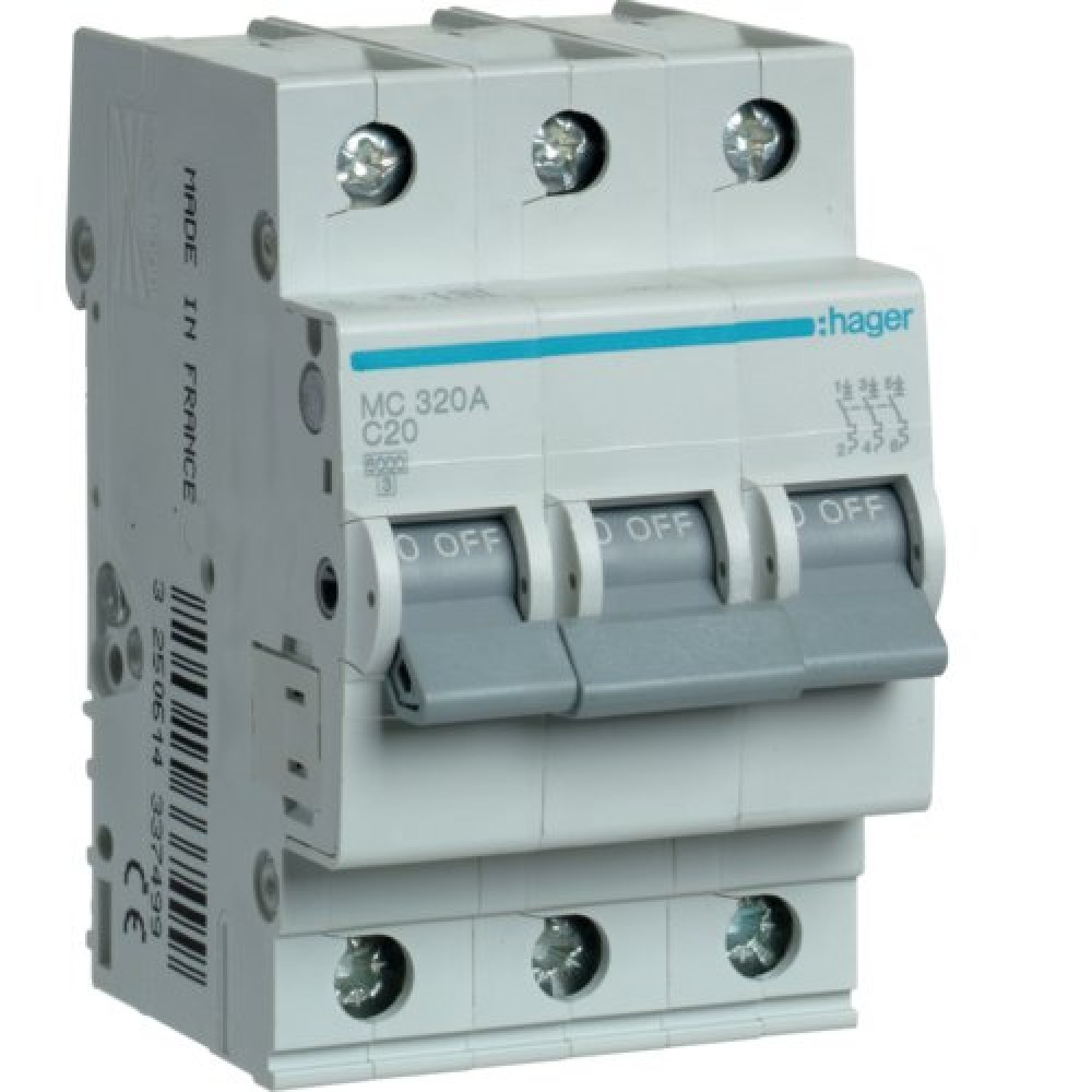 Siguranta automata 3P, 20A, 6kA, C, Hager MC320A
