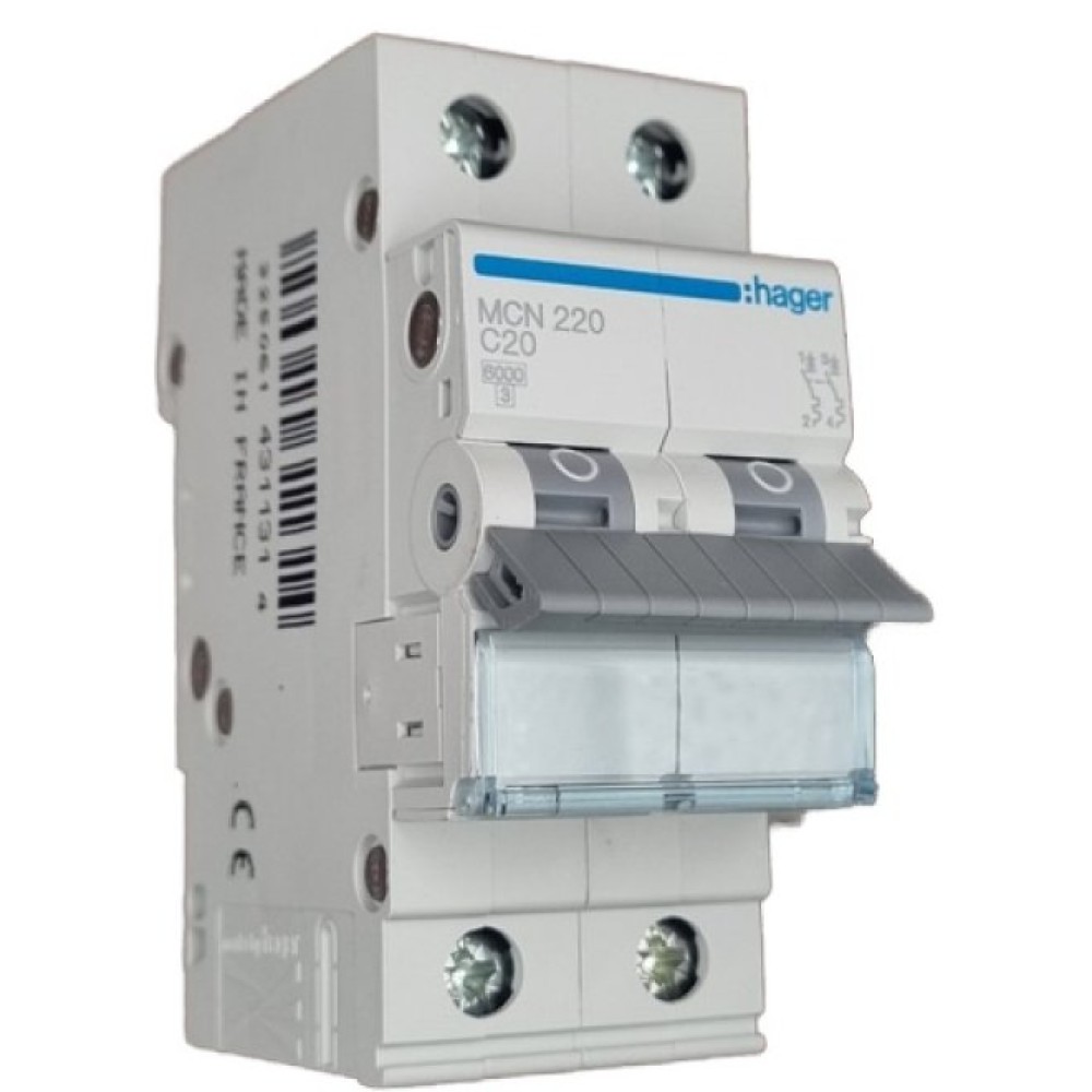 Siguranta automata 2P, 20A, 6kA, curba C Hager MCN220