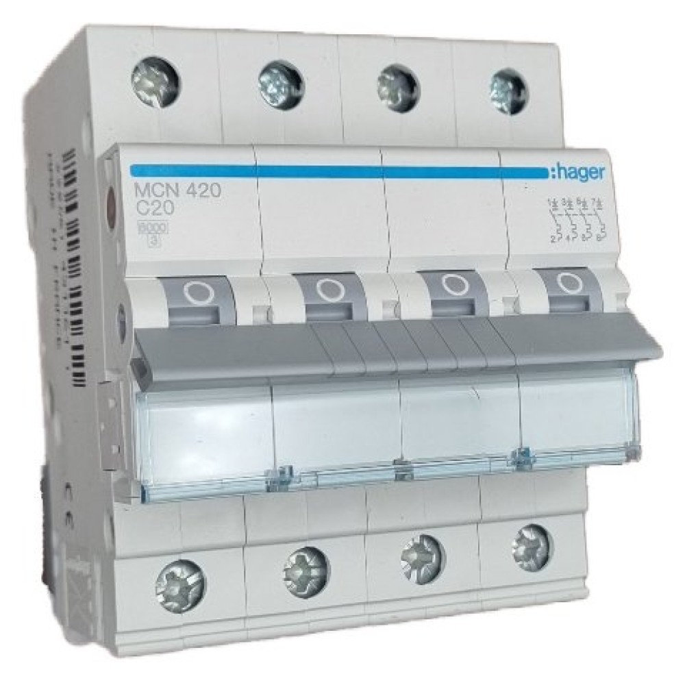 Siguranta automata 4P, 20A, 6kA, curba C Hager MCN420