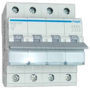 Siguranta automata 4P, 32A, 6kA, curba C Hager MCN432