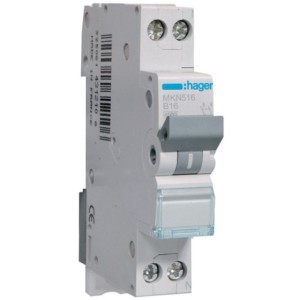 Siguranta automata 1P+N, 16A, curba B, 6kA Hager MKN516