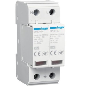 Descarcator supratensiune 2P T2 TNS/TT Uc 275V In 5kA Imax 15kA Hager SPB215D