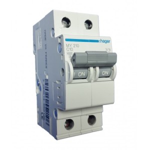 Siguranta automata 2P, 10A, 4,5kA, Curba C, 2M Hager - MY210