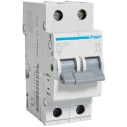 Siguranta automata 2P, 20A, 4,5kA, Curba C, 2M Hager - MY220