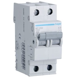 Siguranta automata 2P, 50A, 4,5kA, Curba C, 2M Hager - MY250