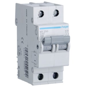 Siguranta automata 2P, 50A, 4,5kA, Curba C, 2M Hager - MY250