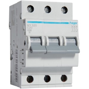 Siguranta automata 3P, 20A, 4,5kA, Curba C, 3M Hager - MY320