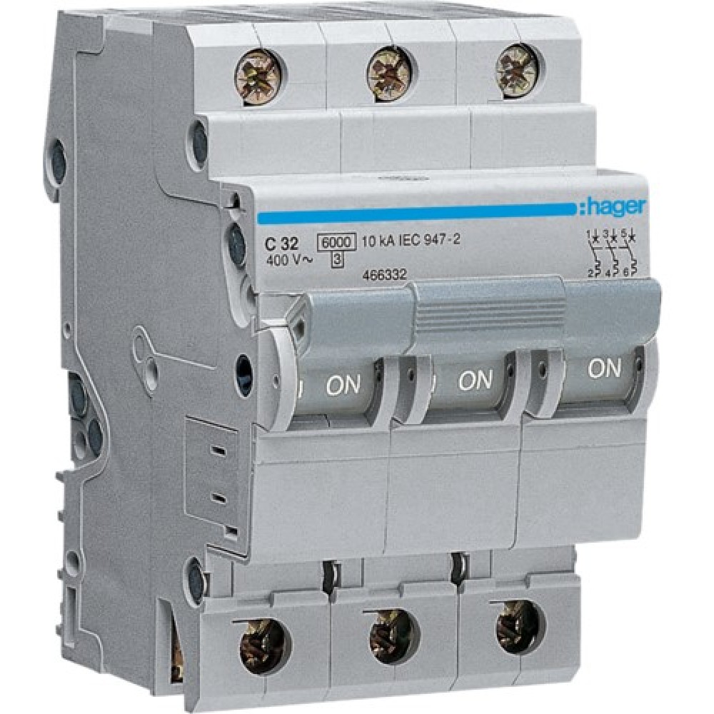 Siguranta automata 3P, 32A, 4,5kA, Curba C, 3M Hager - MY332