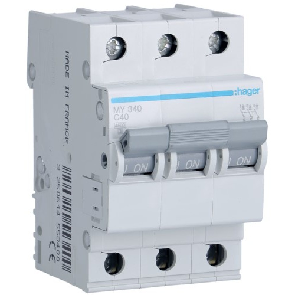 Siguranta automata 3P, 40A, 4,5kA, Curba C, 3M Hager -MY340