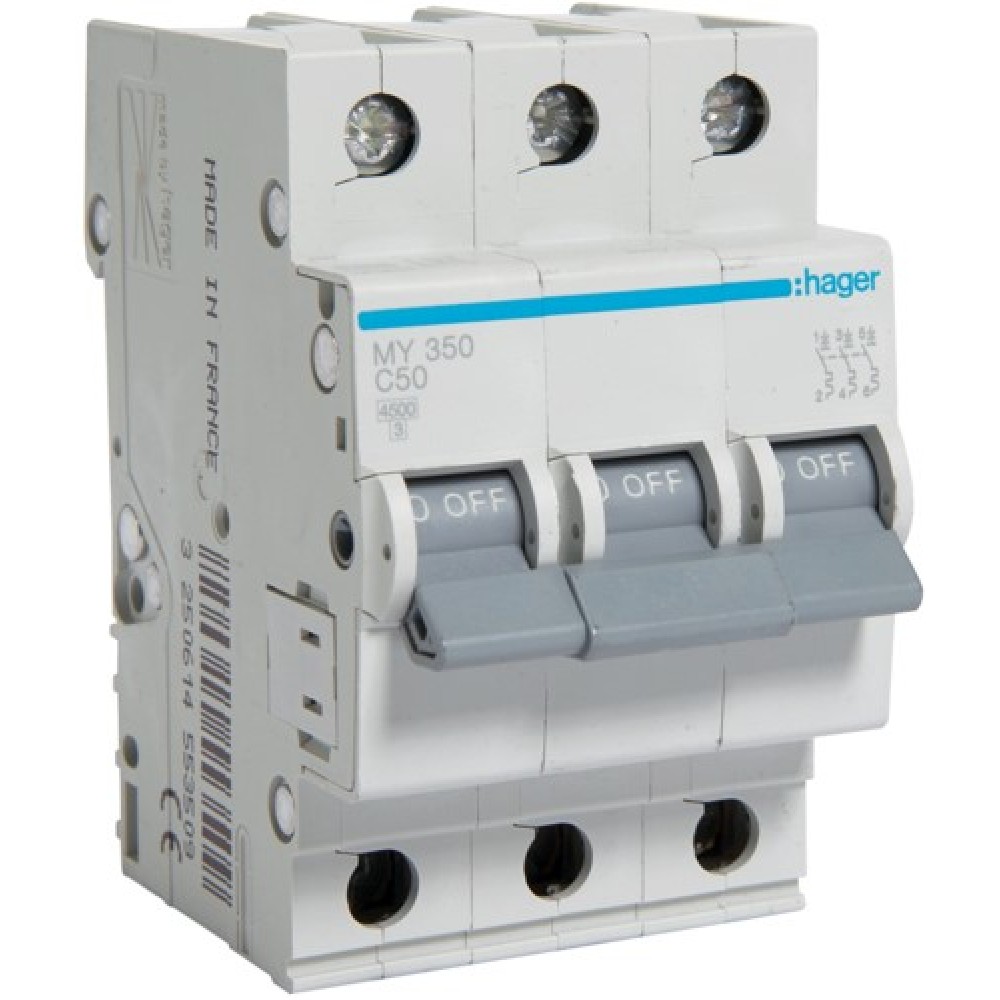 Siguranta automata 3P, 50A, 4,5kA, Curba C, 3M Hager - MY350