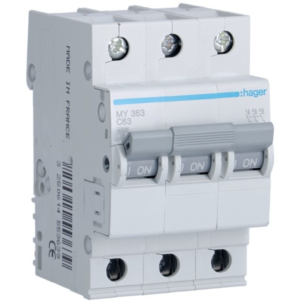 Siguranta automata 3P, 6A, 4,5kA, Curba C, 3M Hager - MY306