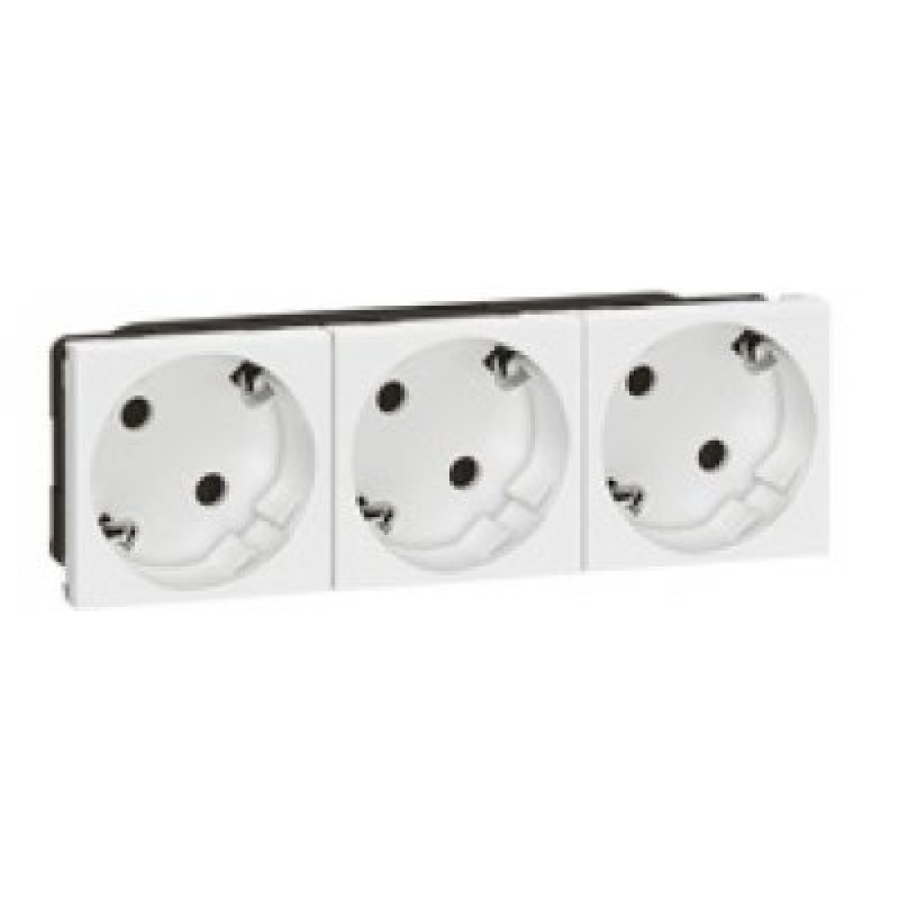 Priza shuko 3X2P+T cu orientare 45 grade Legrand Mosaic 077253, alb