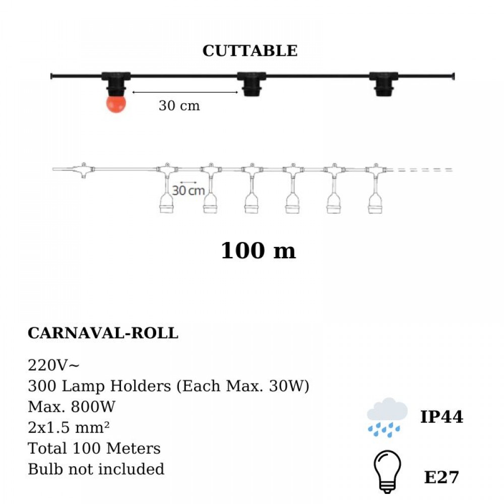 Cablu ghirlanda luminoasa pentru exterior lungime 100 m Carnaval-2 Horoz