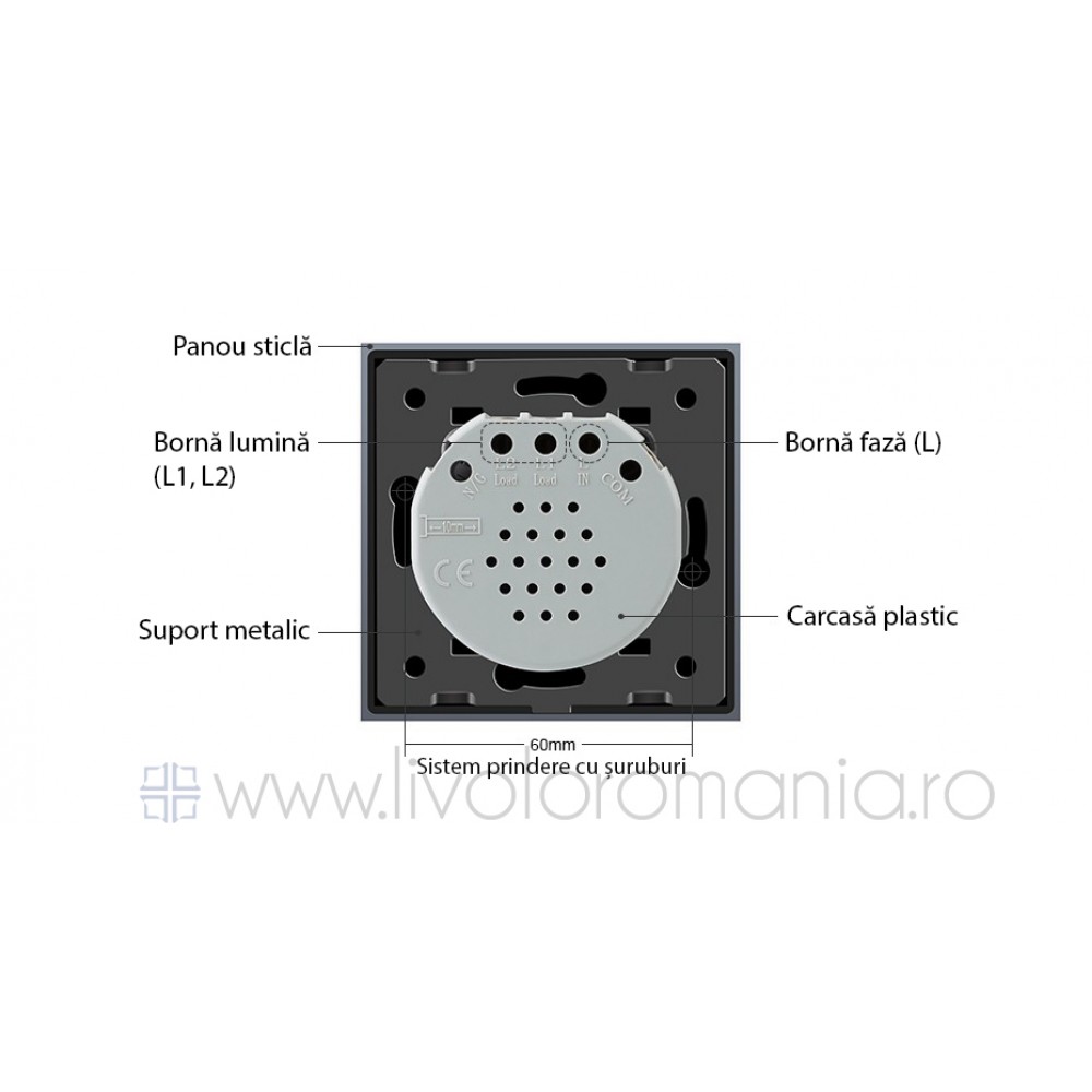 Intrerupator Simplu Cu Touch Livolo Din Sticla Auriu