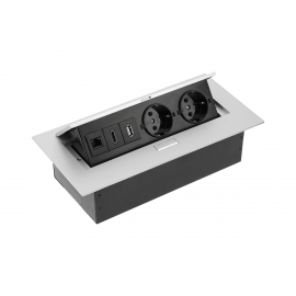 Grup prize birou 2xSCHUKO+1xHDMI+1xUSB+1xRJ45 (ethernet), AC220-240V, 50/50Hz, IP20, fara cablu aluminiu GTV