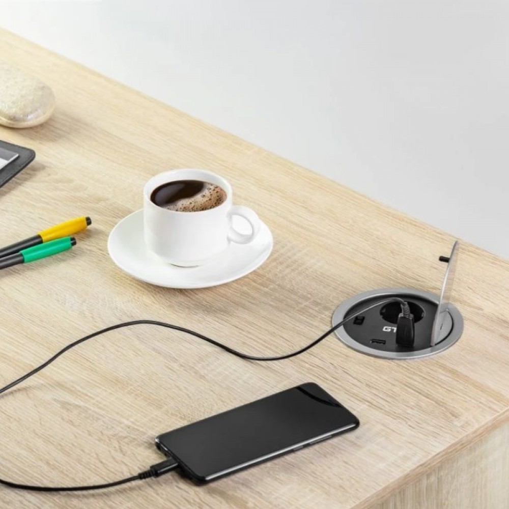 Priza incastrabila in mobilier 2XUSB 5V 2A, 1XSCHUCKO, aluminiu, GTV AE-BPW1S2UCH-80