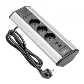 Ansamblu prize blat COLT, 3 X SCHUKO, 2 X USB 2.1A 5V, gri, 1.5m cablu AE-PBKT3S2U-80 GTV