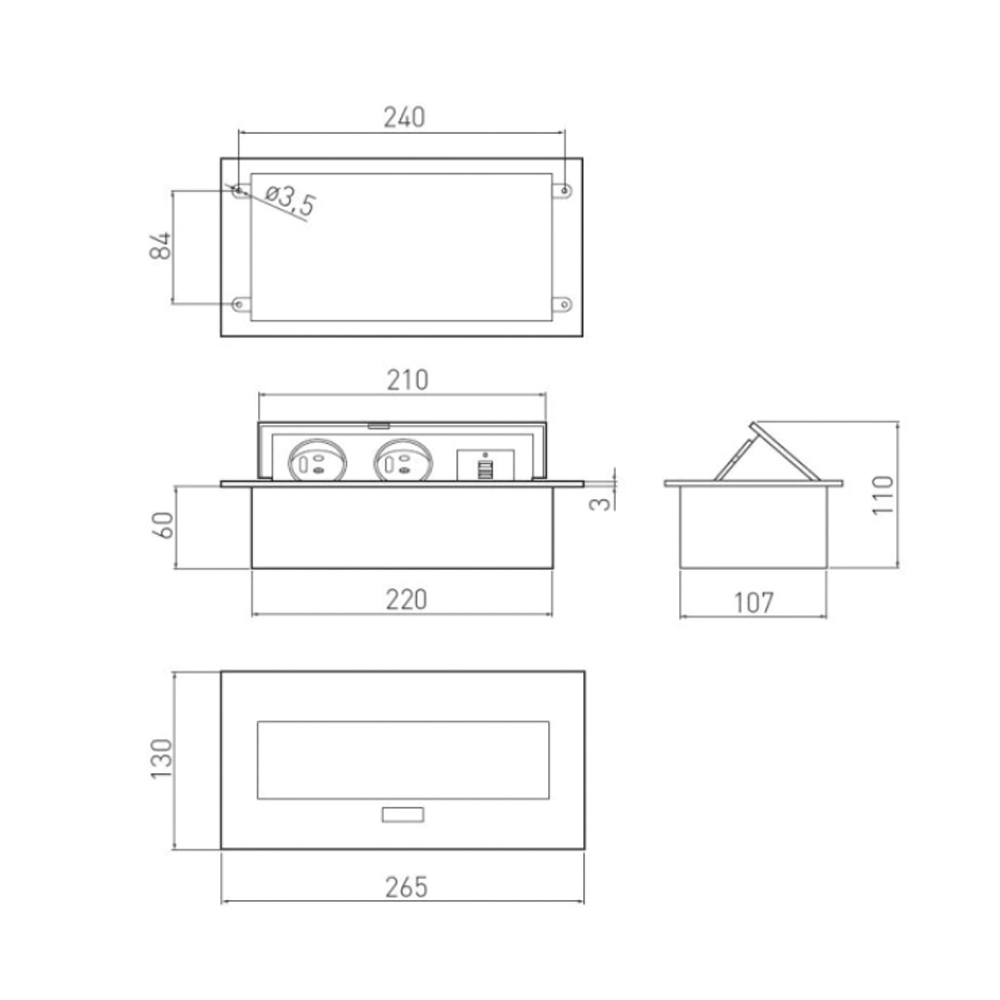 Grup prize birou, 2 x prize schucko + 2 X USB, fara cablu, rama alba, incastrabil in mobilier AE-PBU02GS-10 GTV
