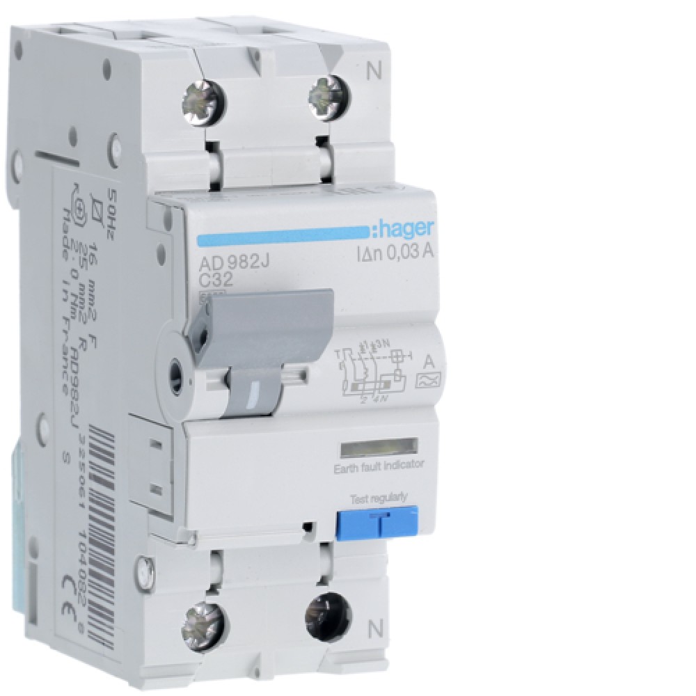 Siguranta Diferentiala 1P+N 32A 30MA TIP A HAGER AD982J