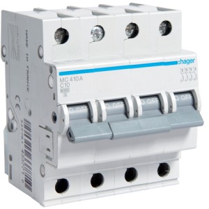 Siguranta automata 4P, 10A, 6kA, C, Hager MC410A
