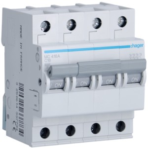 Siguranta automata 4P, 16A, 6kA, C, Hager MC416A