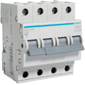 Siguranta automata 4P, 40A, 6kA, C, Hager MC440A