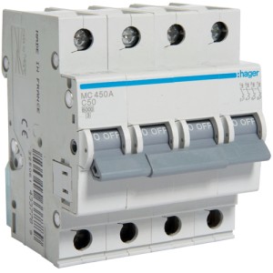 Siguranta automata 4P, 50A, 6kA, C, Hager MC450A
