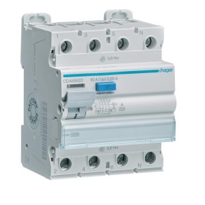 Siguranta Diferentiala 4P 80A 30MA TIPA HAGER CDA680D