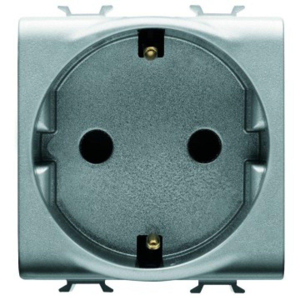 Priza simpla Gewiss Chorus GW14241, incastrata, modulara - 2, contact de protectie, gri - titan