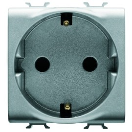 Priza simpla Gewiss Chorus GW14241, incastrata, modulara - 2, contact de protectie, gri - titan