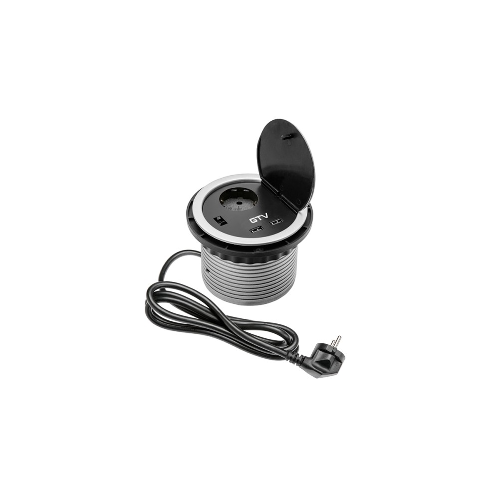 Priza incastrabila in mobilier 2XUSB 5V 2A, 1XSCHUCKO, aluminiu, GTV AE-BPW1S2UCH-80