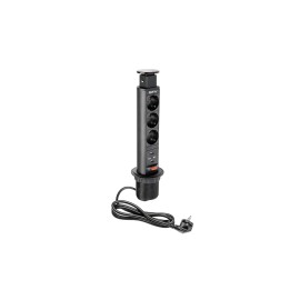 Priza blat "TURN", 3 prize SCHUKO, 2XUSB 2.1A 5V, cu cablu, NEGRU AE-BPW3S60U-20 GTV