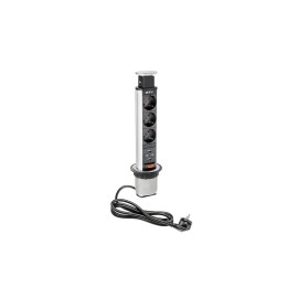 Priza blat "TURN", 3 prize SCHUKO, 2XUSB 2.1A 5V, cu cablu, ARGINTIU AE-BPW3S60U-80 GTV
